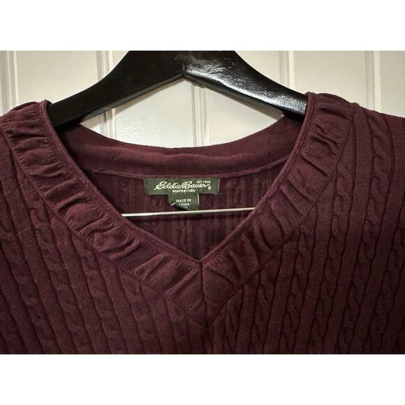Eddie Bauer Cable Knit V Neck Sweater Women XXL Travel Winter Warm Twee Granola - Picture 7 of 8